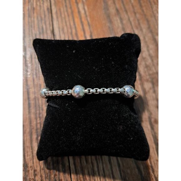 JAI Sterling Silver Box Chain Bracelet 925 Hammered Textured Beads  7" 14.2g - Picture 3 of 5